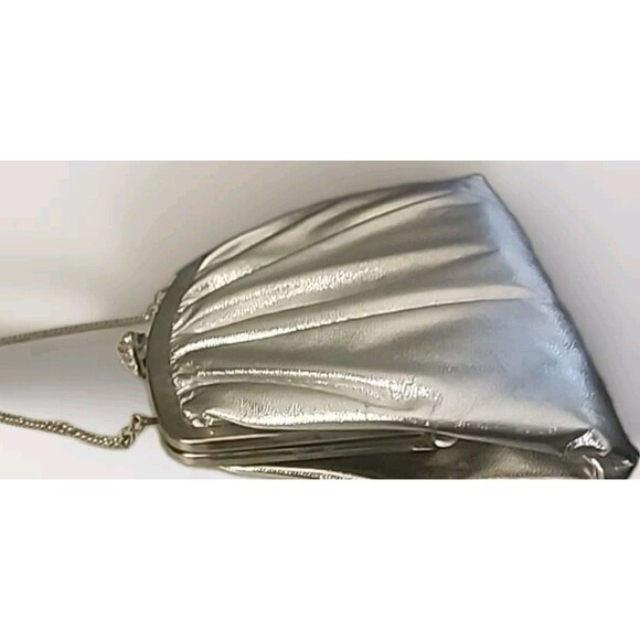 VTG Harry Levine HL Cocktail Clutch Silver Lamé‎ Metallic Chain - Picture 3 of 10